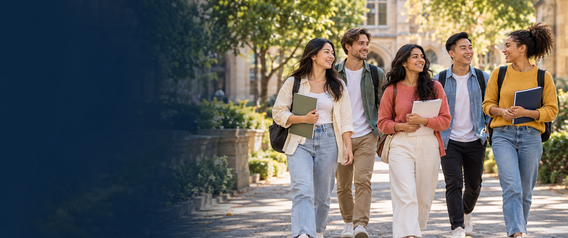 A diverse group of students walking together after an IELTS learning session