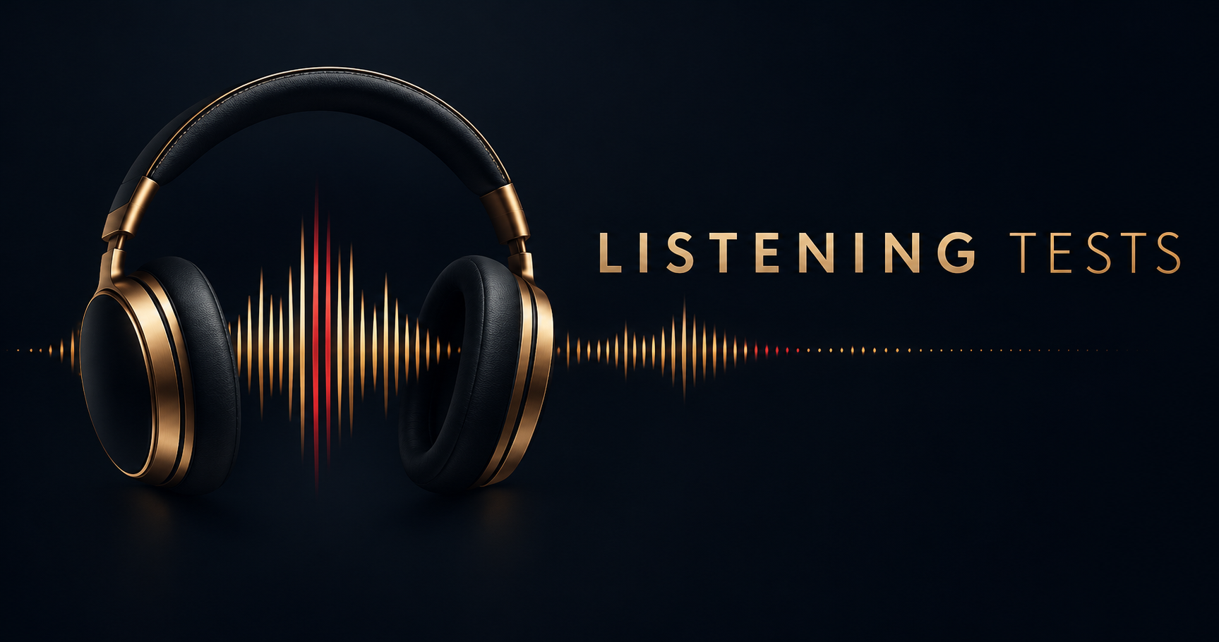 Abstract listening practice test workspace with headphones and audio waveform